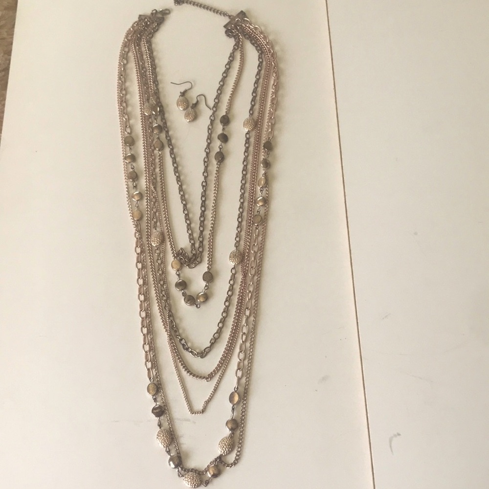 Stunning Multi Layered Neckless Earring Set